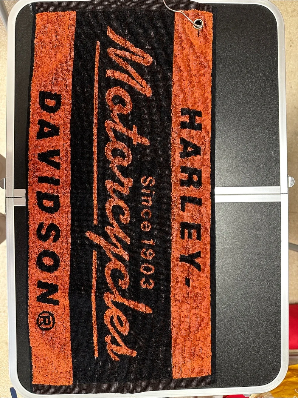 Harley-Davidson Orange and Black Motorcycles Logo Hand Towel